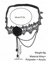 abordables Accesorios de Halloween-Liga elástica de encaje gótico con rosas para mujer, con cadenas y cuentas, joyería elástica vintage para muslos, ideal para fiestas de Halloween y cosplay.