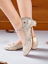 cheap Latin Shoes-Women&#039;s Professional Snake Print Dance Shoes with Adjustable Ankle Strap and Mid Heel for Ballroom and Latin Dance