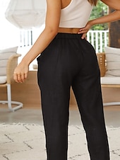 economico Pantaloni a gamba dritta-Per donna Pantaloni in cotone e lino Pantaloni Eleganti Streetwear Casual Lunghezza intera Naturale Semplice Tasca Design con Coulisse Elastica Comodo All&#039;aperto Confortevole Ferie Abbigliamento