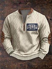 Men's Sweatshirt Quarter Zip Sweatshirt Navy Blue Khaki Half Zip Color Block Letter Ribbed Textured Knit-texture Sports & Outdoor Daily Holiday Polyester Vintage Streetwear Casual Fall & Winter4