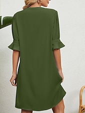 abordables Robe blanche-Femmes Mini Robe Robe trapèze Robe d&#039;été Occasionnel Quotidien Coupe régulière Uni Demi Manches Col en V Noir Blanche Bleu Ciel Vert Véronèse Été