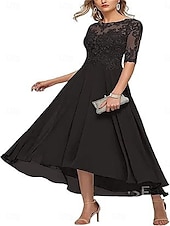 preiswerte Bodenlänge-A-Linie Brautmutterkleid Elegant Rundhalsausschnitt Knöchellänge Spitze Halbarm mit Einfarbig 2025