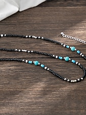 abordables Bijoux pour hommes-Collier de perles noires et turquoise pour homme – Bijoux de style surfeur bohème faits à la main pour les tenues de plage d&#039;été, les festivals et les vêtements décontractés