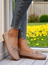 ieftine Pantofi Joși de Damă-Mocasini pliabili pentru femei – mocasini din piele moale cu tălpi flexibile pentru relaxare în grădină, lenevire pe verandă și purtare zilnică