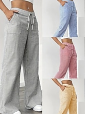 abordables jambe large et taille haute-Femmes Jambe large Slacks Streetwear Occasionnel Longueur complète Naturel Rayé Avec Poches Conception à cordon élastique Extérieur Confortable Fête Décontracté Quotidien Magenta Bleu ciel clair Gris
