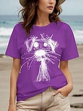 abordables T-shirt Animaux-Femmes T-shirt Graphique Animal Chien ancien Élégant Classique Manche Courte Col ras du cou Col rond Hauts Réguliers Quotidien Week-end Imprimé Noir Blanche Rouge Bleu Violet Été Printemps