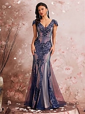 levne Polos formální / Koktejl-Mořská panna  Trumpet Šaty k Quinces Elegantní Šaty Formální Svatební Délka k podlaze Krátké rukávy V krku Polyester s flitry