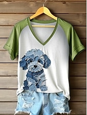 abordables T-shirt Animaux-Femmes Chemise en coton Animal Chien ancien Tropical Élégant Sans manches Manche Courte Col en V Hauts Réguliers Quotidien Sortir Tenues mignonnes Imprimé Noir Rose Claire Bleu Vert Gris Clair Ét
