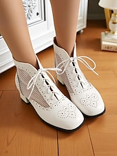 abordables années 1930-Bottes Oxford blanches en maille édouardienne pour femmes des années 1910 - Chaussures de danse à lacets vintage avec motif découpé et talons épais pour les soirées jazz d&#039;été et les costumes rétro