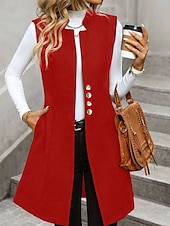 economico Gilet-Per donna Gilet Caldo Confortevole Bottoni Moda Semplice Ferie Weekend Monopetto Lungo Scollo a V Vestibilità regolare Senza Maniche Capispalla Nero Rosso Albicocca Autunno Inverno