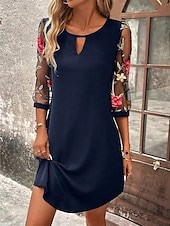 preiswerte Blumenkleider-Damen Minikleid A Linie Kleid Sommerkleid Lässig Täglich Normale Passform Blumen Grafik Dreiviertelarm Rundhalsausschnitt Schwarz Wein Grün Dunkelblau Sommer