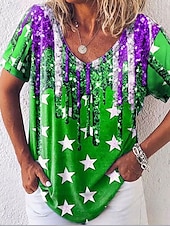 ieftine Ziua Independenței Top-Tricou patriotic pentru femei grafic cu steag elegant casual cu mânecă scurtă cu decolteu în V tops regulate pentru zi cu zi imprimeu albastru regal albastru fucsia verde vară primăvară
