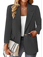 billige Blazere og dresser-Dame Blazer Pustende Bekvem Knapper Lomme Fritid عادي Kontor Gate Avslappet Dagligdagstøy Enkeltkneppet Normal Aftæpning Normal Langermet Yttertøy Svart Hvit Rød Sommer