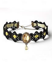 abordables Collier pour femme-Collier ras du cou gothique en dentelle pour femme avec pendentif en pierre rouge, bijou vintage en velours noir pour fête d&#039;Halloween et cosplay costumé