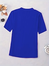 abordables T-shirt uni-Femmes T-shirt Couleur Unie Mode Élégant Classique Manche Courte Col en V Hauts Réguliers Quotidien Week-end Noir Vin Rouge Bleu Fuchsia Été