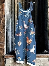 cheap Graphic Jumpsuit-Women&#039;s Overalls Vacation Vintage Ethnic Style Full Length High Waist Animal Drawstring Inelastic Formal Vacation Street Robin&#039;s Egg Blue Sage Khaki Summer Spring Fall Loose Fit
