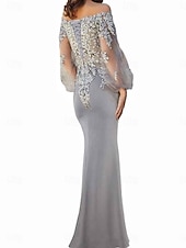 preiswerte Bodenlänge-Meerjungfrau  Trompeten Brautmutter Kleid Elegantes Off-Shoulder Bodenlang Spitze Lange Ärmel mit einfarbigem Material