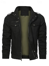 cheap Cargo Jackets-Men&#039;s Trucker Jacket Cargo Jacket Casual Jacket Vacation Daily Pocket Spring Fall Plain Fashion Classic Stand Collar Regular Black Khaki Army Green Jacket