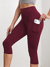 olcso Sima leggings-Női Capri nadrágok Nadrág Leggingek Alkalmi Borjú-hossz Természetes Sima Zseb Rugalmas derék Szabadtéri Kényelmes Vakáció Alkalmi lilásvörös Haditengerészet Fekete Katonai zöld Nyár Normál