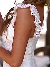 economico Abiti in pizzo bianco-Per donna Abito Midi Abito Bianco Abito in Pizzo Moda Moderno All&#039;aperto Vacanza Ferie Vestibilità regolare Semplice Senza Maniche Scollo a V Bianco Estate