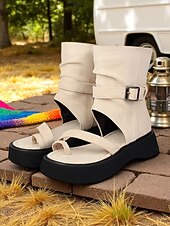 abordables Sandales de Vacances-Sandales gladiateur beiges à bride cheville pour femme avec bride à boucle et semelle plateforme noire – Chaussures de voyage décontractées pour l&#039;été, le camping et les aventures en plein air