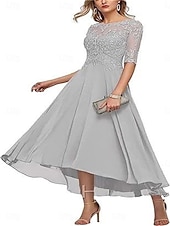 preiswerte Bodenlänge-A-Linie Brautmutterkleid Elegant Rundhalsausschnitt Knöchellänge Spitze Halbarm mit Einfarbig 2025