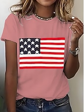 levne Den nezávislosti Top-Americké dámské tričko s grafikou vlajky národní vlajka vintage stylové klasické s krátkým rukávem kulatým výstřihem běžné každodenní potisky černé bílé růžové modré fialové léto jaro