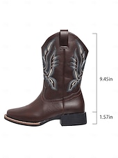 abordables Cowboy et bottes occidentales-bottes de cowboy mi-mollet brodées pour femmes, bottes western en similicuir pour les travaux agricoles, les célébrations des récoltes et les événements rustiques en plein air