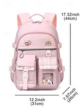 abordables Sacs à dos de Collège-Sac à dos de campus pour fille mignonne - design multi-poches, coutures à carreaux, léger et imperméable, grande capacité, adapté aux déplacements quotidiens noir rose bleu ciel