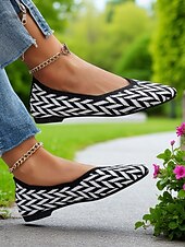 economico Ballerine da donna-ballerine rosse da donna in Flyknit – ballerine morbide con punta affilata e motivo a zig-zag per appuntamenti casual, picnic ed eventi diurni