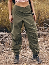 abordables pantalones cargo de mujer-Mujer Pantalones cargo Pantalones Moda Ropa de calle Longitud total Cintura Media Color sólido Bolsillo Cómodo Microelástico Deporte Ropa Cotidiana Verde Ejército Verano Primavera Ajuste regular