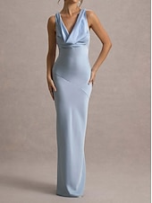 ieftine Rochii Party-Pentru femei Rochie Lunga Rochie Maxi Rochie de Cocktail Modă Modern Petrecere Serată Petrecere ceai Zvelt Simplu Fără manșon În V Albastru Deschis Vară