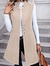 economico Gilet-Per donna Gilet Caldo Confortevole Bottoni Moda Semplice Ferie Weekend Monopetto Lungo Scollo a V Vestibilità regolare Senza Maniche Capispalla Nero Rosso Albicocca Autunno Inverno