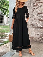 abordables Robe blanche-Femmes Robe maxi Robe trapèze Robe d&#039;été Occasionnel Quotidien Coupe régulière Uni Demi Manches Col en V Noir Vin Vert Été