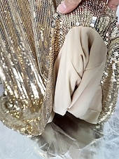 abordables JAUNE-Robe Quinceanera Sirène  Trompette Robes Élégante Robe de Mariage Formelle Longueur Maxi Manches Longues Col Rond Pailletée avec Paillettes
