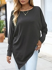 preiswerte Einfarbiges T-Shirt-Damen Hemd Mode Lässig Langarm Rundhalsausschnitt Lange Oberteile Täglich Patchwork Schwarz Rote Purpur Grün Grau Frühling Herbst