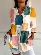 cheap Floral Tops-Women&#039;s Shirt Floral Graphic Geometric Daily Stylish Modern Long Sleeve Shirt Collar Regular Tops Work Daily Buttons Print White Pink Blue Orange Green Summer Spring