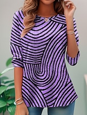 cheap Art&amp;Design tee-Women&#039;s T Shirt Graphic Geometric Elegant Vintage Stylish Long Sleeve Crew Neck Round Neck Regular Tops Daily Print Pink Blue Purple Green Khaki Summer Spring