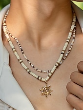 cheap Men&#039;s Jewelry-Men&#039;s Tribal Beaded Sun Pendant Necklace – Retro Bohemian Layered Jewelry with Adjustable Length for Beach, Festival and Casual Summer Outfits