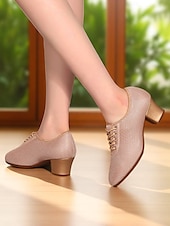 cheap Dance Sneakers-Women&#039;s Mesh Lace-Up Ballroom Dance Shoes with Low Heel, Breathable Professional Practice Footwear for Latin and Waltz Performance