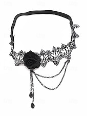 abordables Accesorios de Halloween-Liga elástica de encaje gótico con rosas para mujer, con cadenas y cuentas, joyería elástica vintage para muslos, ideal para fiestas de Halloween y cosplay.