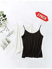 cheap Plain Tank Top-Women&#039;s Camisole Tank Top Solid Color Plain Daily Sleeveless Crew Neck Square Neck Scoop Neck Regular Tops Black And White Black / Pink White and Pink Black and gray Gray+White Spring, Fall, Winter
