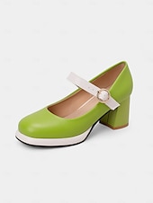 abordables Retro de los años 50-Tacones Mary Jane mod de los años 50 para mujer: zapatos retro de tacón grueso con punta redonda en azul y blanco con correa para atuendos vintage, fiestas de té o uso diario.