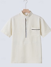 cheap Men's Classic Polo-Men's Polo Shirts Golf Shirt Outdoor Daily Wear Banded Collar Short Sleeve Fashion Hawaiian Stripe Pocket Summer Regular Fit Black Blue Sky Blue Green Apricot Polo Shirts