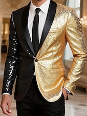 preiswerte Herren Klassische Blazer-Herren Blazer Geschäft Cocktailparty Hochzeitsfeier Mode Lässig Frühling Herbst Polyester Farbblock Tasche Knöpfe Bequem Einreihig Blazer Gold