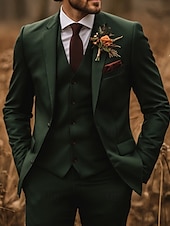 economico Abiti da matrimonio-Uomo Matrimonio Completi Verde scuro Moda Formale Tinta unita Vestibilità standard 3 pezzi Monopetto Due Bottoni