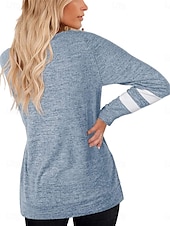 billiga Randig och geometrisk t-shirt-Dam T-shirt Randig Mode Stylish Modern Långärmad V-hals Vanliga toppar Dagligen Helgen Mönster Svart Blå Grön Kaki Sommar