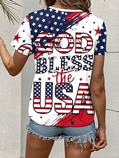 cheap Independence Day Top-Independence Day Patriotic Women's T Shirt Graphic Flag Vintage Casual Short Sleeve Crew Neck Regular Tops Daily Weekend Print White Red Blue Dusty Blue Summer Spring