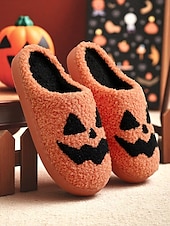 cheap Shoes For Women-Women&#039;s Halloween Pumpkin Face Slippers - Cozy Orange Plush Indoor Shoes with Jack-O&#039;-Lantern Design for Fall Nights,Costume Parties &amp; Gifts