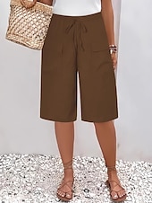 billige Shorts-Dame kinesisk Shorts Grunnleggende Fritid Knelengde Høy Midje عادي Elastisk midje comfy Myk Bekvem Mikroelastisk utendørs Gate Svart Oransje Grønn Kakifarget Sommer Vår Normal